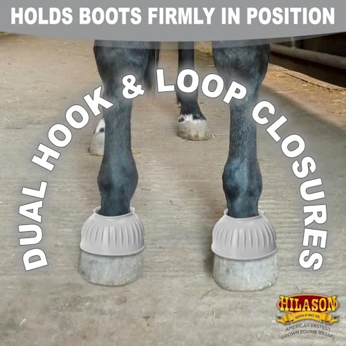 Image of HILASON Western Horse Rubber PVC Ribbed Double Hook and Loop Bell Boots Training Protective Shock Absorbing Leg
