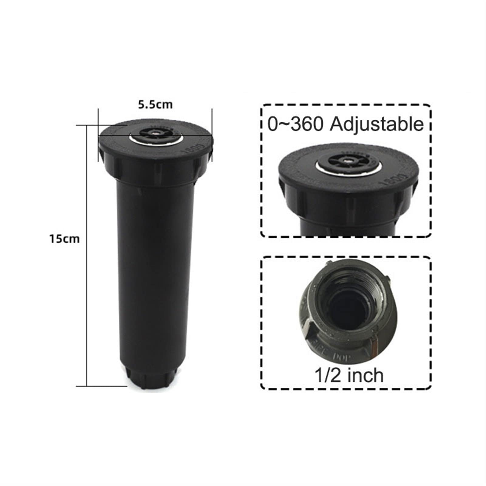 Riego de riego de jardín rociador Aspersores emergentes Ajustables de 0 a 360 Grados, 5 uds, con Rosca Hembra de 1/2 Pulgadas, Cabezal de aspersor enterrado for riego de césped y jardín