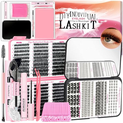 Kit d'extension de cils moelleux D 802 pièces avec grappes inférieures et pince