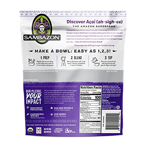Sambazon Acai Berry And Guarana Smoothie Superfruit Pack, 1.41 Ounce, 4 Count #TOP1
