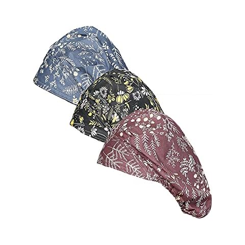 DREYOLIFE 3 Piece Bouffant Hats Cotton Sweatband Value Set Cover