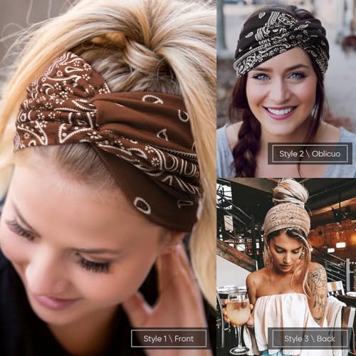 Image of DRESHOW 4 Pack Turban Headbands for Women Wide Vintage Head Wraps Knotted Cute Hair Band Accessories