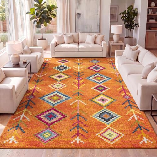 JONATHAN Y Tribal Love Geometric Orange/Multi Indoor Area Rug, 4x6, Bohemian, Casual, Easy-Cleaning for Living Room, Bedroom, Kitchen, Pet Friendly, Non-Shedding (MOH105C-4)