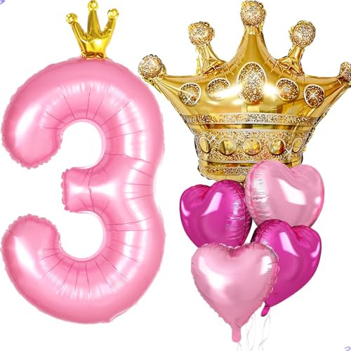 40 inch pink crown number 3 balloon and matching decor