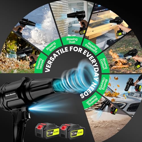 Cordless Leaf Blower - 21V Electric Handheld Leaf Blower with 2×4.0Ah Batteries & Fast Charger - Lightweight for Patio, Lawn, Yard, Deck Cleaning - Carbon Black - Image 7