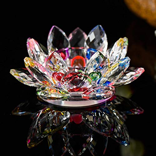 Quaanti 7 Colors Crystal Glass Lotus Flower Candle Tea Light Holder Buddhist Candlestick Wedding Bar Party Home Decor (Colorful) #TOP2