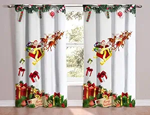 JB HOME 3D Printed 7Ft Curtain Drapes for Door | Christmas Themed Panels for Festive Decor | Polyester Digital Curtains for Living Room, Hall, 4 x 7 Feet, Pack of 2, Snow Gift Riding