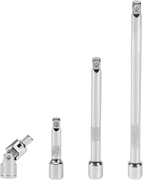 3/8 Inch Drive Extension Bar Set, Socket Extension Set Include 3, 6, and 10 Inch Extensions and 3/8 Inch Drive Universal Joint Sockets, 4 Piece Set