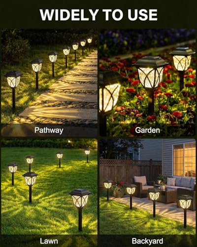 Solar Lights Outdoor Garden, 4 Pack LED Garden Solar Lights Waterproof, Auto On & Off, Solar Powered Pathway Lights for Yard, Patio, Landscape, Walkway, Path, Warm White - Image 6