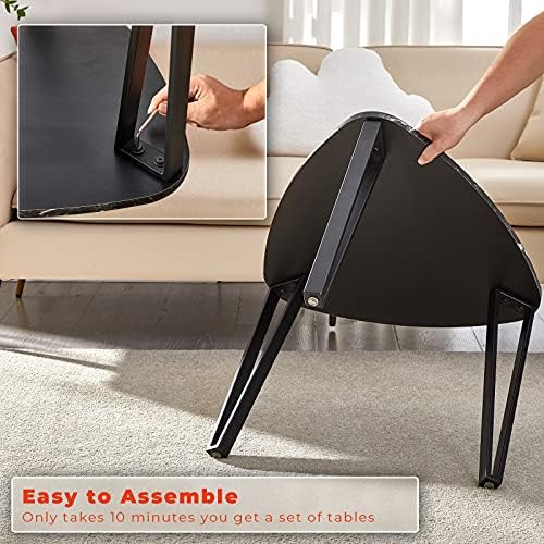 Aingoo Nest of Table Industrial Nesting Table Set of 3 Coffee Tables End Side Tables for Home and Office, Black MARBLE