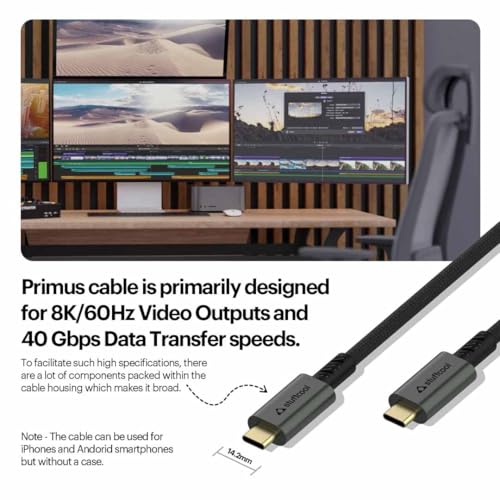 Image of Stuffcool Primus USB 4 Type-C to Type-C Cable with 240W Power and 40Gbps Data with 8K Video Transmission, 1M, Black