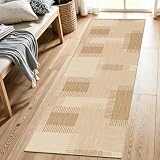 WIEVEDENS Faux Linen Washable Runner Rug Water Absorbent Surface 2x6 Beige