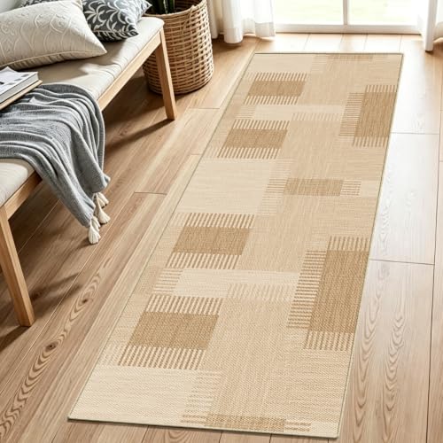 WIEVEDENS Faux Linen Washable Runner Rug Water Absorbent Surface 2x6 Beige