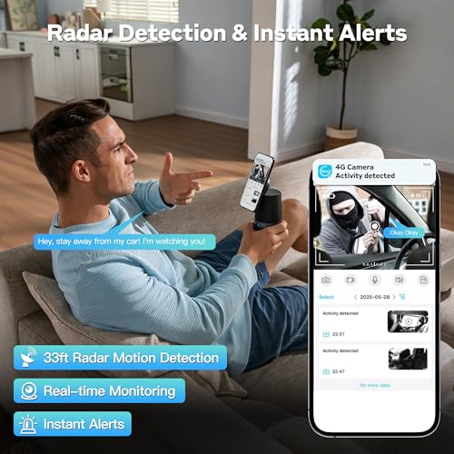No WiFi Small Security Camera, 4G LTE Cellular Camera with SIM Card, AI Radar Motion Detection, No-Glow Night Vision, Two-Way Audio, Long-Lasting Battery Wireless Mini Cam for Car Garage Camping — view 3