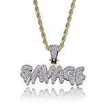 BLINGMC Hip Hop Men Jewelry Personality Letter Savage Bling Copper Pendant Name Necklace Personalized Iced Out Necklace