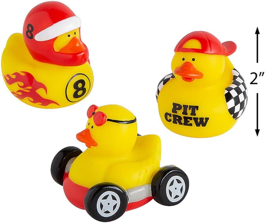 Fun Express Race Car Driver Rubber Duckies – Fun Toys and Party Favors for Kids - Birthdays Weddings and Special Events – Perfect for Celebrations - Goodie Bags and More – 12 Pieces
