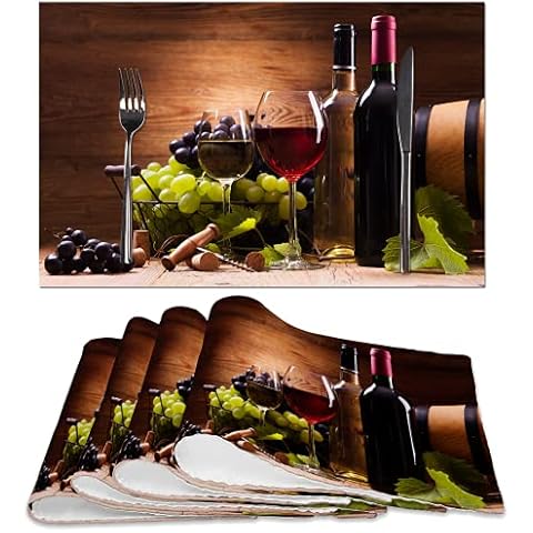 Red and White Wine Placemats Set of 4, Table Place Mats Waterproof Burlap Washable Dining Placemats for Home Kitchen Decorations (Red and White Wine, 12" Wx18 L) Cover