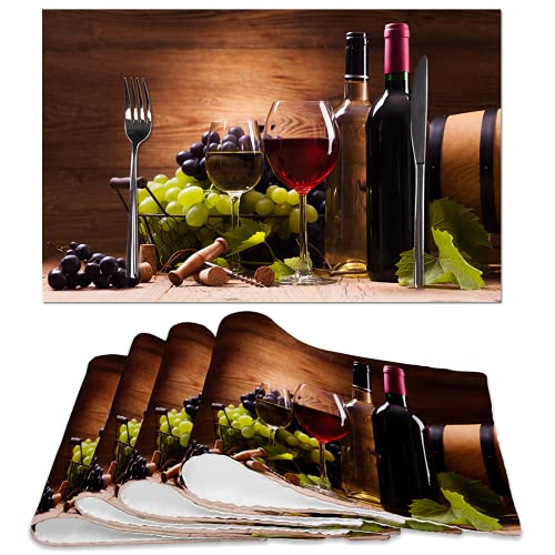 Rot- und Weißwein-Tischsets, 4er-Set, Tischsets, wasserdicht, Jute, waschbar, Esszimmer-Platzsets für Zuhause, Küche, Dekorationen (Rot- und Weißwein, 30,5 cm B x 18 L) Cover