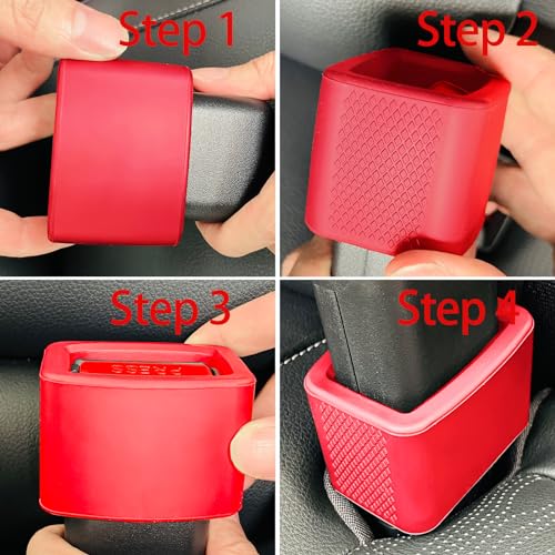 Image of 2 Pack Silicone Seat Belt Buckle Holder, Seat Belt Buckle Booster for Kids, Durable Silicone Material, Easy Access to The Buckles of Rear Seats, Car Accessories, Suitable for Most Car Models (Red)