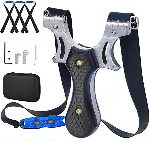Timbocca Slingshot for Adults, Stainless Steel Catapult Sling Shots Gun for Hunting and Shooting Practice, Come with 3 pcs Flat Rubber Bands…