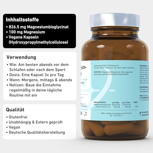 Spacegarden – 60 Magnesium Glycinat Kapseln – Hochdosiert & gut verträglich – 400 mg Magnesium Glycinat & 72 mg Magnesium pro Kapsel – Muskel & Entspannung-Unterstützend, Vegan