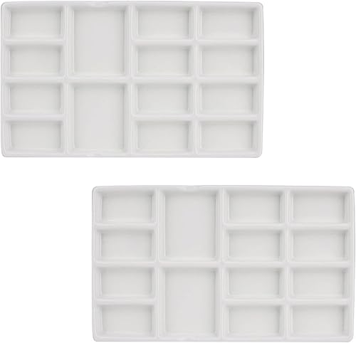 Paleta de pintura de cerámica de 8 pulgadas 14 Wells Artist, rectangular de cerámica de 14 pozos, color blanco