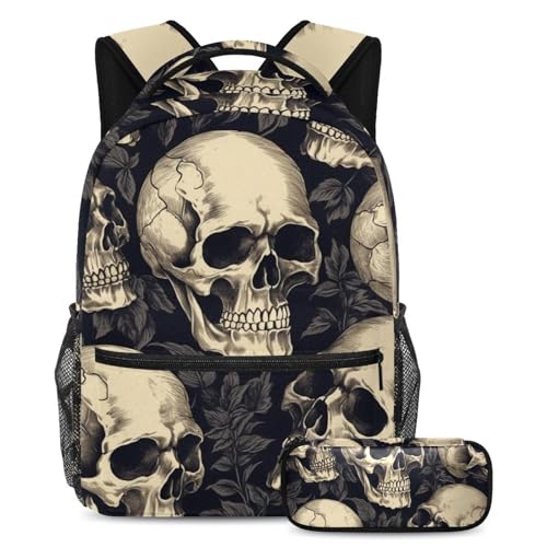 Sac à dos avec trousse tête de mort idéal pour le collège et les sorties