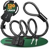 MIVELO E-Scooter Schloss I Handschellenschloss (120cm lang) mit Schlüssel I Schloss für E-Scooter inkl. Halterung - Kabelschloss mit Stahlkern für Fahrrad, Scooter uvm. (Kabelschloss 120cm)