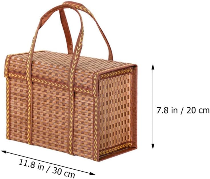 HEMOTON African Market Basket Woven Straw Picnic Basket with Handle Lid Rattan Grocery Bag Shopping Bag Flower Arrangement Holder Pot for Decorations Outdoor Egg Holder Baskets for Organizing