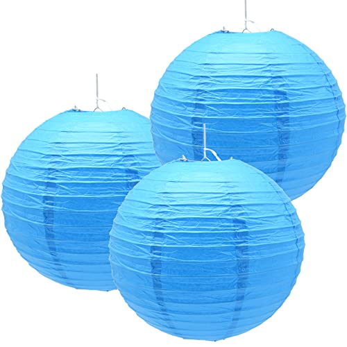 Hocansen 5pcs Paper Lanterns Decorative Round Chinese Paper Lanterns for Birthday Halloween Wedding Baby Bridal Shower Home Decor Party Decoration (12in/Sky Blue)