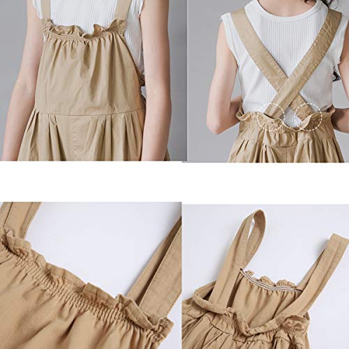 Onlyangel Big Kid Girls Fashion Bib Overalls Jumpsuit Casual Straight Leg Rompers 5-16 Yrs (Khaki, 9-10 Years) #TOP6