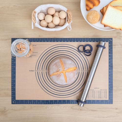 Foto von SUPER KITCHEN Nudelholz Einstellbares Edelstahl Teigroller, Antihaft Metall Nudelhölzer Fondant Teigrolle mit abnehmbare Ringe in 5 Größen, Backzubehör Rolling Pin für Pizza, Cookie, Gebäck Teig, 40cm