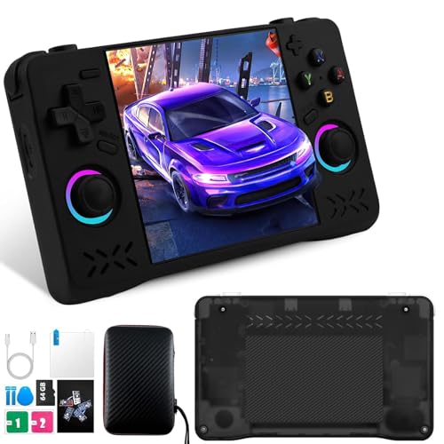 Upgraded XF40H Retro Handheld Spielkonsole, 128 G über 22.000 Spiele, Retro Konsole mit vorinstallierten Klassikern & Multi-Emulatoren, 4.0 Zoll 4K HD IPS Bildschirm, Linux-System (Schwarz-128G)
