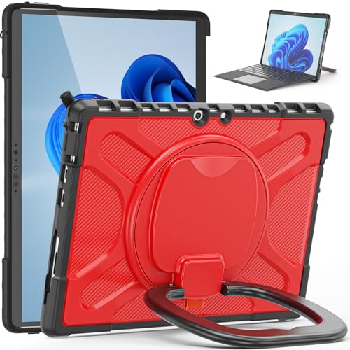 Microsoft Surface Pro 8 13�C���`�Ή��P�[�X�A��]�X�^���h�t���A�L�b�N�X�^���h�t���^�C�v�J�o�[�L�[�{�[�h�Ή��A�ϏՌ����A���ȏՌ��ی�P�[�X(Red)