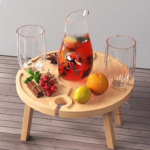Table pliante portable au design de cactus avec plateau en bois de voyage