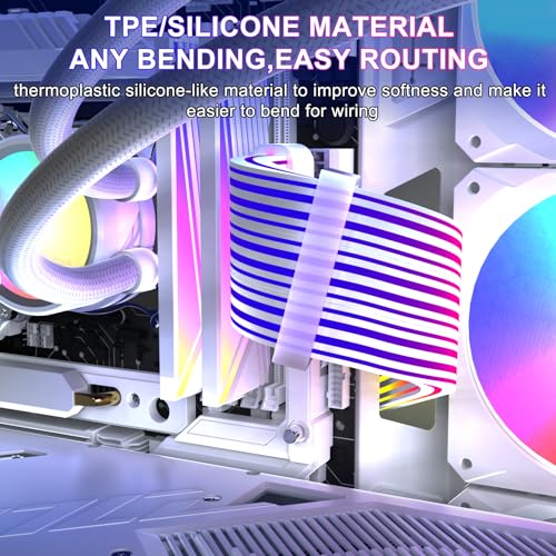 Image of Sirlyr 24 Pin RGB PSU Cables,ARGB PC Cable for Motherboard Power Supply Extension - 5V 3Pin Addressable Four Sides Lighting RGB Strips Decor Computer Case White