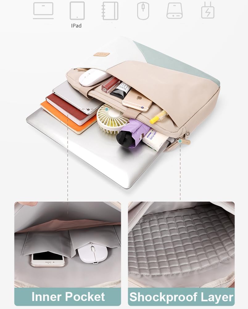 Laptop Bag For Women 15.6 Inch Slim Computer Briefcase Sleeve Case, Shockproof Cushion & Back Luggage Strap - Image 6
