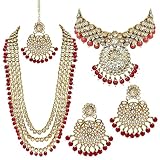 JewarHaat Indian Bollywood Gold-Plated Pearls Studded & Beaded Jewellery Set With Earrings & Maang T