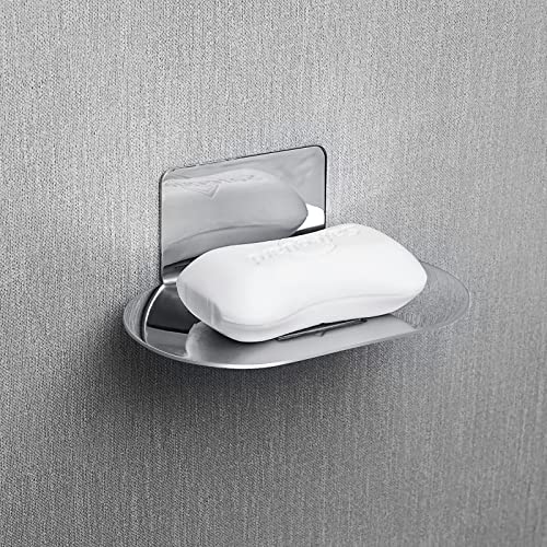 Stainless Steel Soap Tray - 3 Slot Self-Adhesive Wall Mounted Shower Soap Stand (Reflective Silver)
