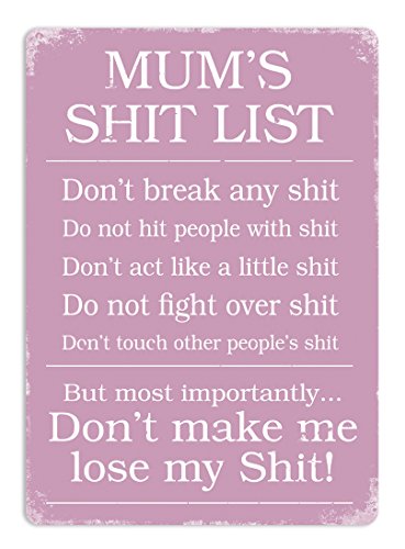 Wtf Mum's Sh*t List (rosa) – Sticky-Pads – Targa da parete in metallo