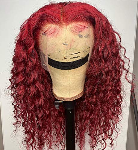 Red Color Curly Full Lace Wig Remy Human Hair Wig Glueless 13x4 Lace Front Wig Pre Plucked Bleached Knots for Black Women by Beata Hair (16 Inch, 13x4 Lace Front Wig)