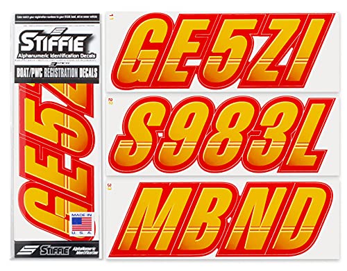 STIFFIE Techtron Yellow/Red 3" Boat & PWC Registration Decals • Numbers Letters Stickers