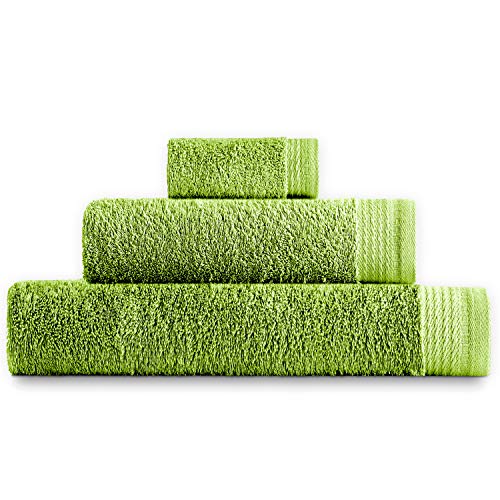 Eiffel Textile CR0053 - Set de 3 toallas ( toalla tocador 30x50, toalla de baño 50x70 y toalla de ducha 70x140 cm), color Verde Cover