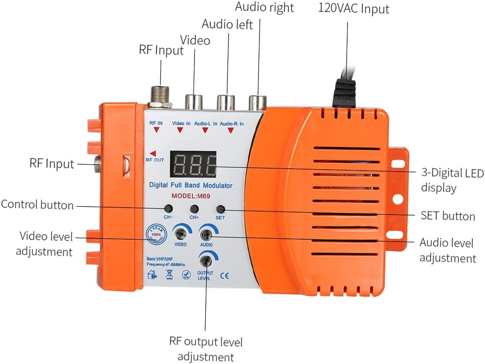 Modulator RF Converter, Weytoll Compact RF Modulator, Audio Video TV Converter, Demodulator Adapter w/Antenna in/Out & Channel Switch RHF UHF Signal Amplifier AC120V