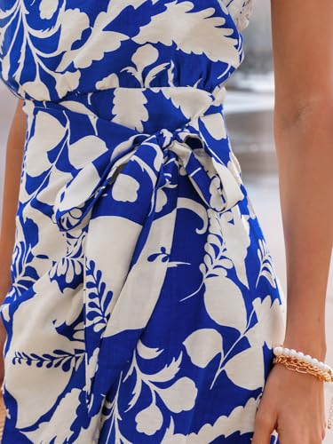 Image of CUPSHE Women's One Shoulder Leaf Print Self-tie Short Dress Sleeveless Tiered Hem Formal Dress Casual Mini Dress
