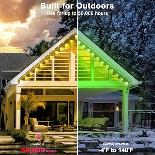 150FT Permanent Outdoor RGB Lights - Waterproof Smart LED Eaves Lights with App/Remote Control, Music Sync & DIY Scenes, Perfect for Christmas, Halloween, Parties & Daily Decor, Ideal for House Roof