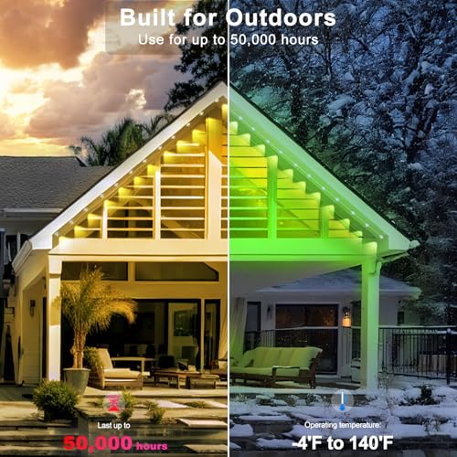 Image of 200FT Permanent Outdoor RGB Lights - Waterproof Smart LED Eaves Lights with App /Remote Control, Music Sync & DIY Scenes, Perfect for Christmas, Halloween, Parties & Daily Decor, Ideal for House Roof
