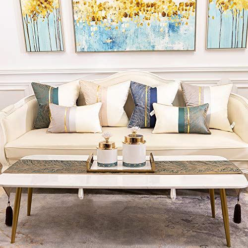 Avigers 12 X 72 Inch Decorative Luxury Abstract Striped Green Teal Table Runners With Tassels For Home Living Room Bedroom Art Decor Wedding #TOP6