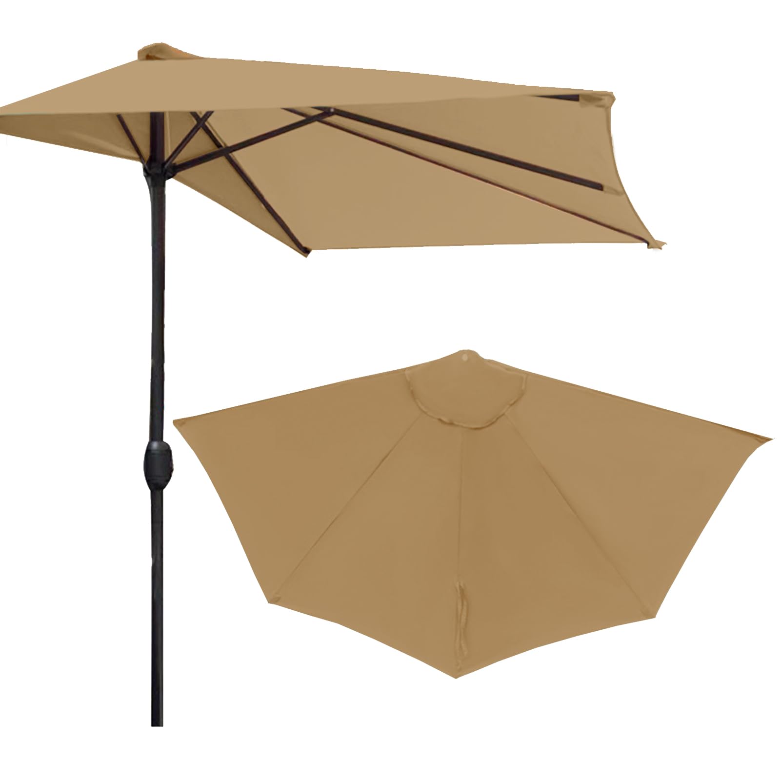 9ft Half Umbrellas Outdoor, Half Patio Umbrella with Easy Crank (Khaki)