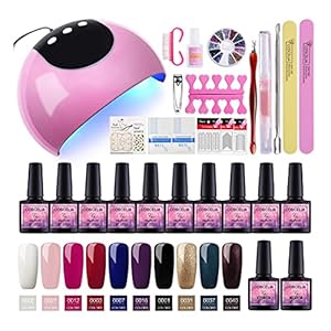 Saint-Acior Kit Uñas Semipermanentes En Gel 10 Colores De Gran Capacidad De 8ML Lámpara de Uñas LED/U-V 24W Top Base Gel…